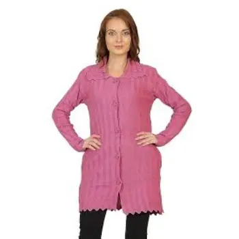 Blue Full Sleeves Ladies Woolen Cardigan 